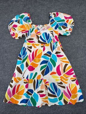 Tabitha Multicolor Leaf-Print Puff Sleeve Dress